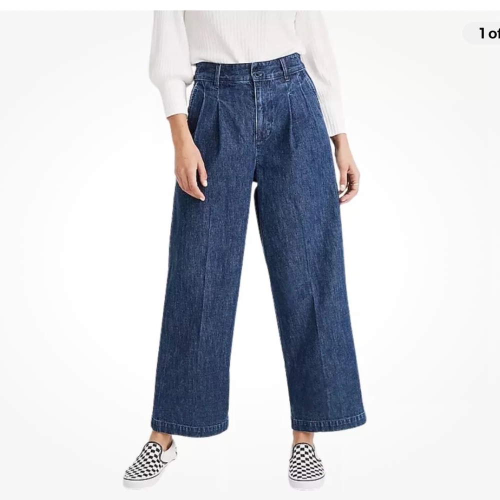 Madewell Jeans Womens Size 6 Blue Wash Pleated Wide Leg High Rise Denim Cotton